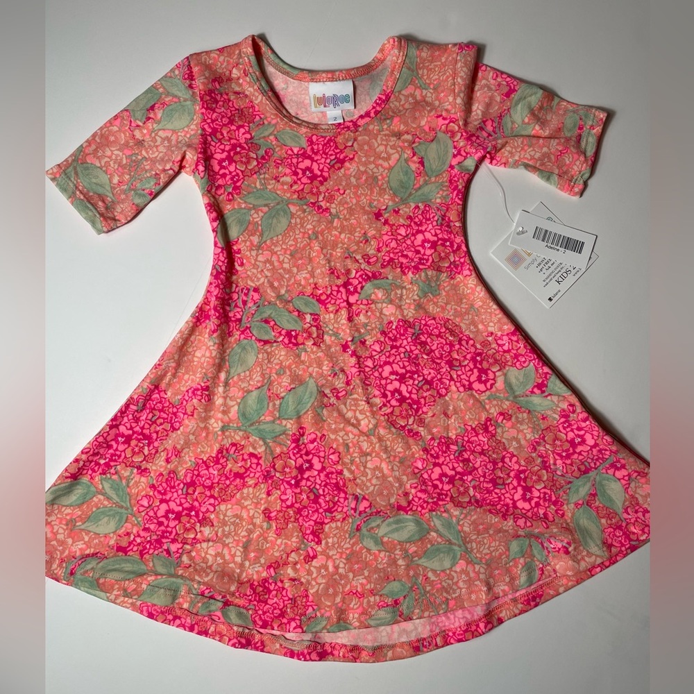 LuLaRoe Adeline Floral Pink and Green Kids Dress